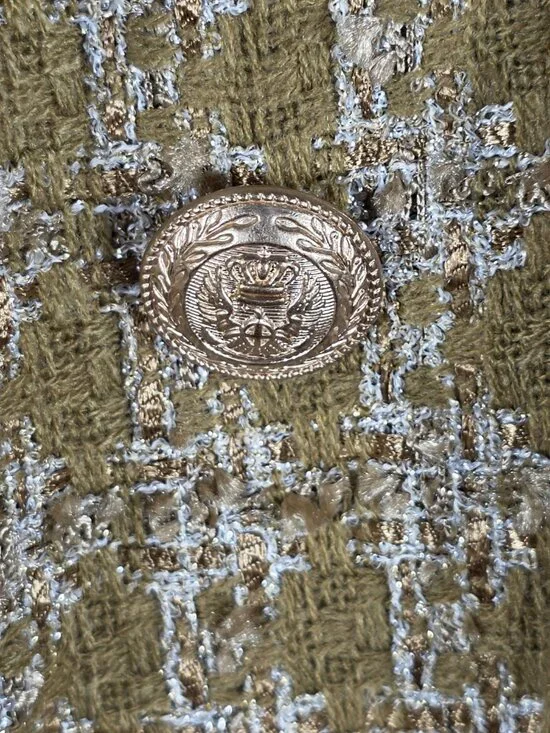 Elie Tahari Sparkle Desert Plaid Tweed Long Blazer Size Medium Ivory & Tan Plaid - Picture 8 of 12